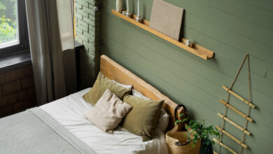 headboard with a shelf