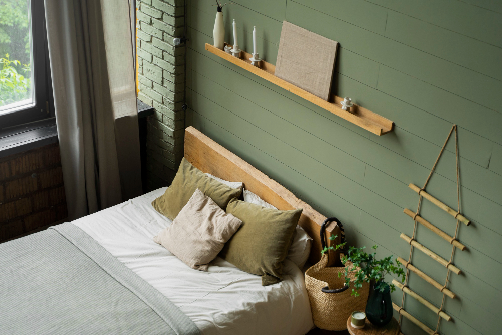 headboard with a shelf