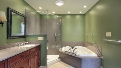 green and grey bathroom