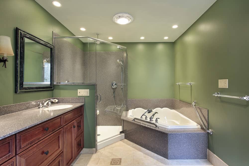 green and grey bathroom