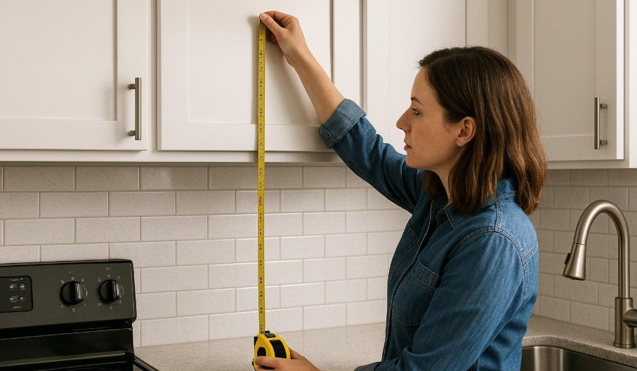 Measuring the wall area for a kitchen peel-and-stick backsplash