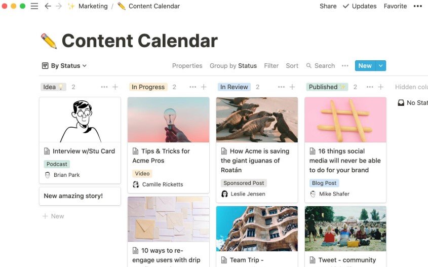 Project management database organized in a Notion workspace

